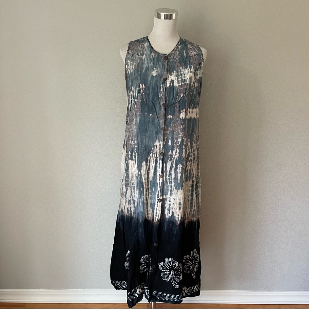Cute Options Tie Dye Button Front Midi Sleeveless Dress Size M
